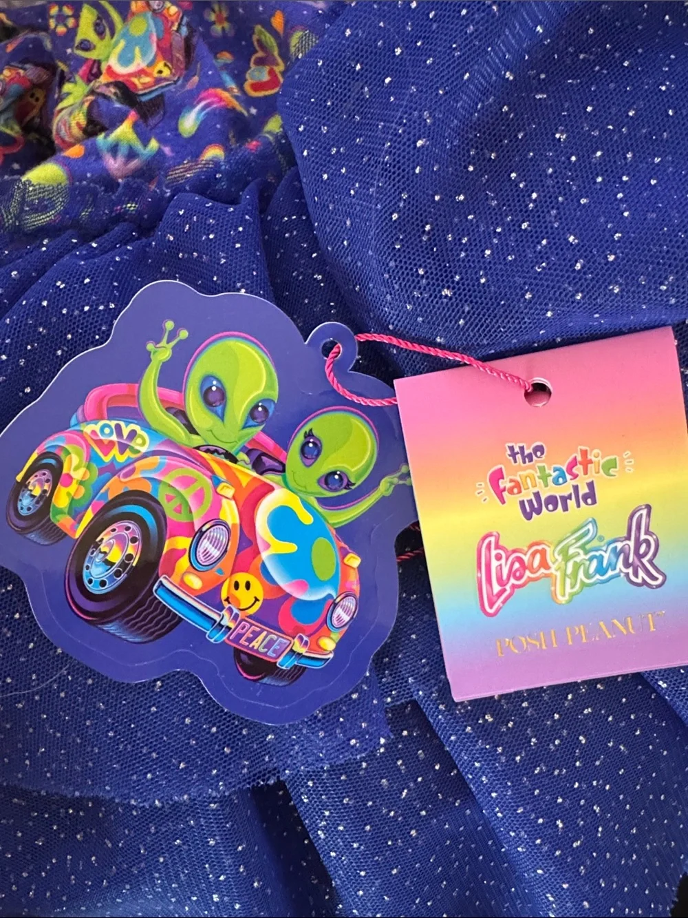 Posh Peanut Lisa Frank Zoomer & Zorbit Ruffled Cap Sleeve Tulle Dress